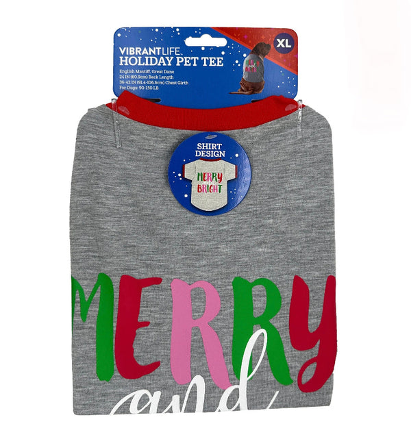 Vibrant Life Holiday Merry and Bright Dog T-Shirt Size Extra Large