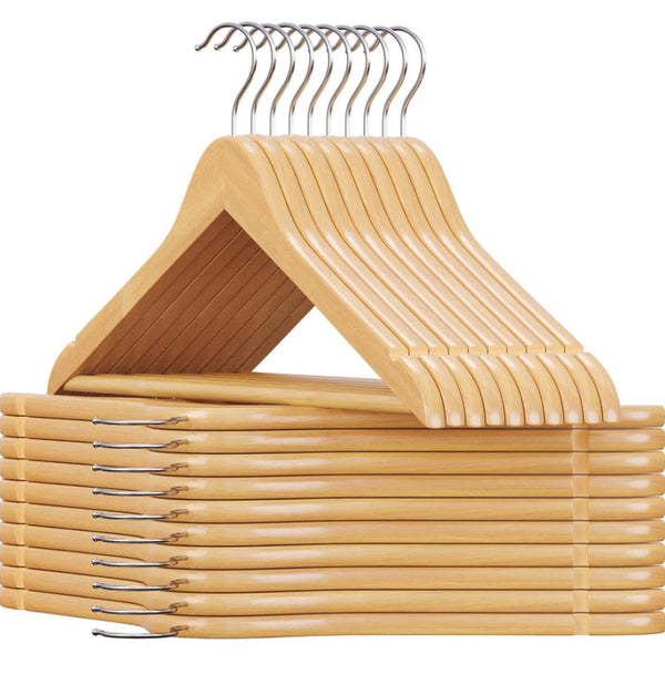 SONGMICS Solid Wood Hangers 20-Pack Coat Hangers with Shoulder Notches