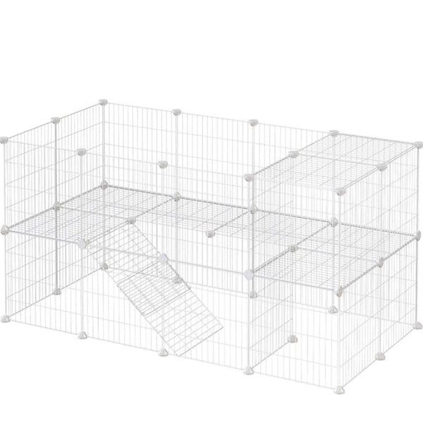 SONGMICS 2-Floor Metal Pet Playpen 36 Grid Panels Customisable Cage Enclosure Guinea Pigs Hamster Runs Indoor Use 143 x 73 x 71 cm