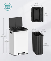 SONGMICS 10.5 Gallon Garbage Trash Can Wide Foot Pedal Soft Close Lid - White