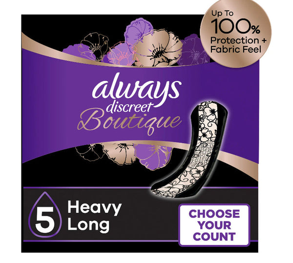 always discreet boutique incontinence pads heavy absorbency long strength 28ct