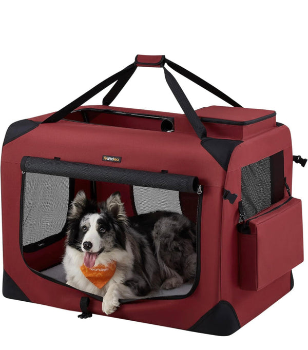 Feandrea 36 Inches Collapsible Soft Dog Crate Portable Travel Dog Crate for Indoor and Outdoor Use - Berry Red