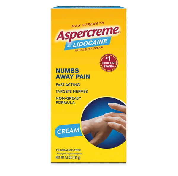 aspercreme max strength topical pain reliever cream and muscle rub for nerve pain relief 4% lidocaine numbing cream 4,3oz