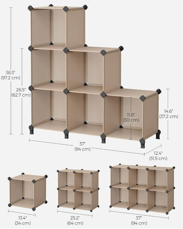 SONGMICS 6 Cube Storage Organizer DIY Closet Shelf Plastic Clothes Organizer Modular Bookcase 11.8 x 11.8 x 11.8 Inch