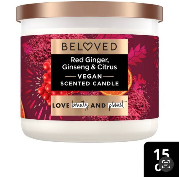 Beloved Love Energize Red Ginger Ginseng & Citrus 3 Wick vegan candle 15oz