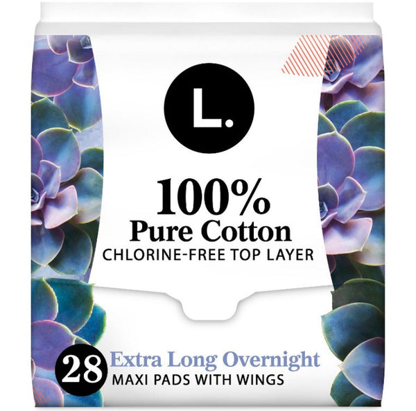 L Organic cotton maxi extra long overnight pads 28ct