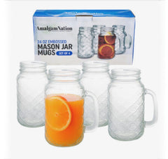 AmalgamNation Set of 4 Mason Jar Mugs 24oz