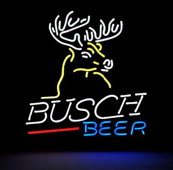 Busch Beer Deer Real Glass Neon Light Sign Home Beer Bar Pub Recreation Room Game Room Windows Garage Wall Sign 18''x14''