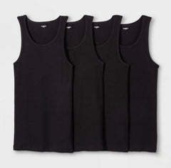 Goodfellow & Co Scoopneck Lightweight Men's 4pk Ribbed Tank Top Black - Large