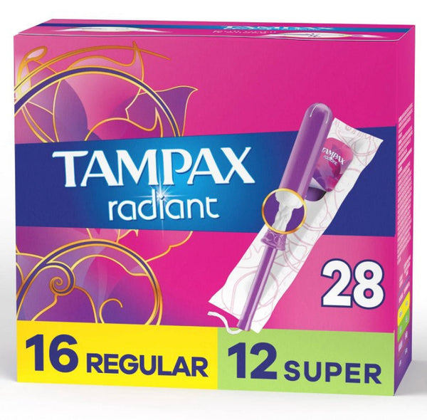 tampax pocket radiant compact duopack regular/super absorbency unscented plastic tampon 28ct