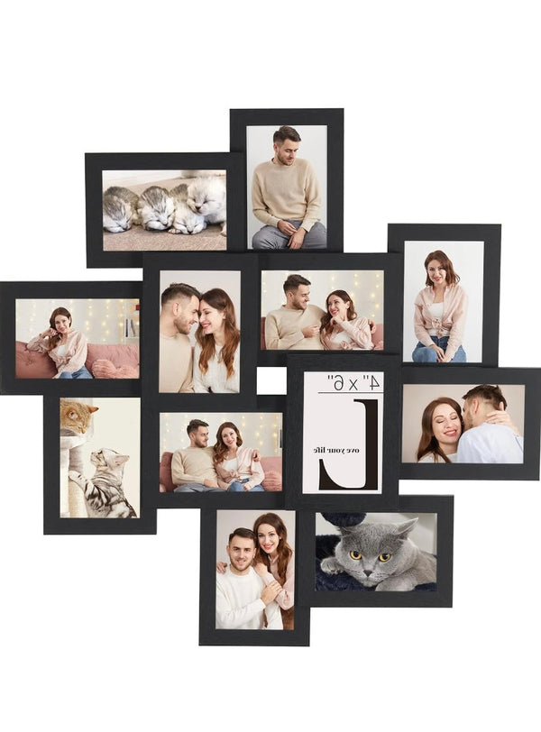 SONGMICS Picture Frame Collage for 12 Photos in 4x6, Picture Frames Photo Frame Set Glass - Black