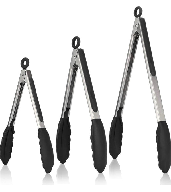 U-Taste High Quality Tongs 3pc Set 7", 9" and 12" Kitchen Cooking Tong - Black