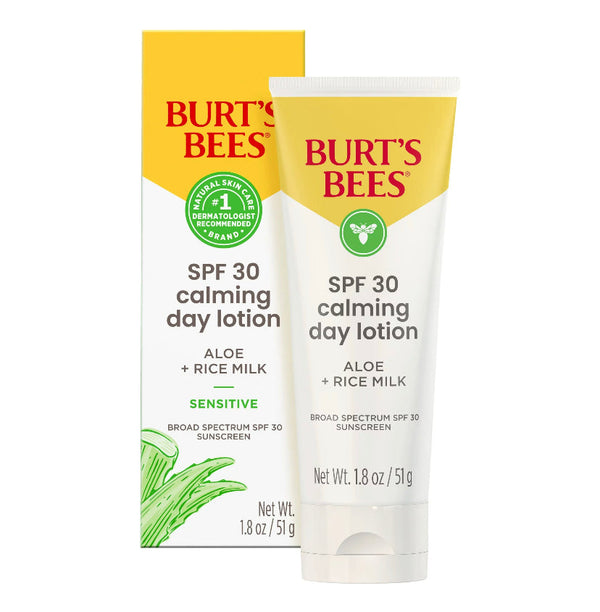 burts bee spf 30 calming day lotion with aloe vera and rice milk for sensitive skin 1.8oz