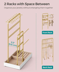 SONGMICS 2 Items Bundle-Jewlery Holders Jewelry Organizer Jewelry Display Stand with Metal Frame - Gold