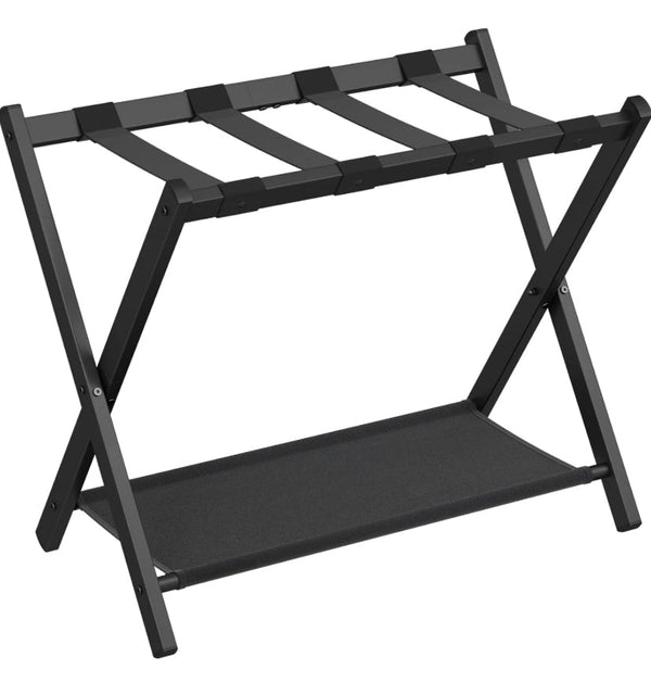 SONGMICS Luggage Rack for Guest Room Suitcase Stand with Storage Shelf - Black