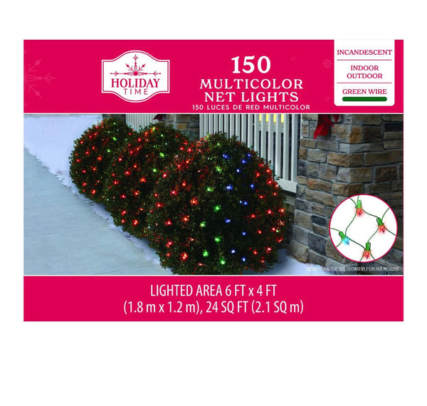 150-Count Multicolor Incandescent Net Lights, 24 sq. ft., Holiday Time