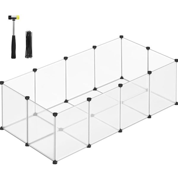 SONGMICS Pet Playpen with Floor, Small Animal Pen Pet Fence Indoor 56.3 x 28.7 x 18.1 Inches - White