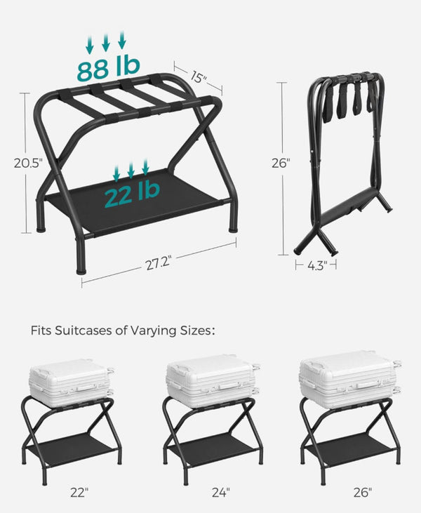 SONGMICS Luggage Rack Suitcase Stand with Fabric Storage Shelf