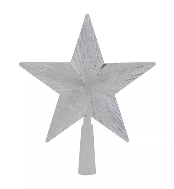 Northlight Lighted Clear Crystal Star Christmas Tree Topper, 10”, Clear