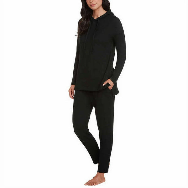 Max & Mia Ladies 2-PC Lounge Pajama Set, Pants & Hoodie, Black - Size S