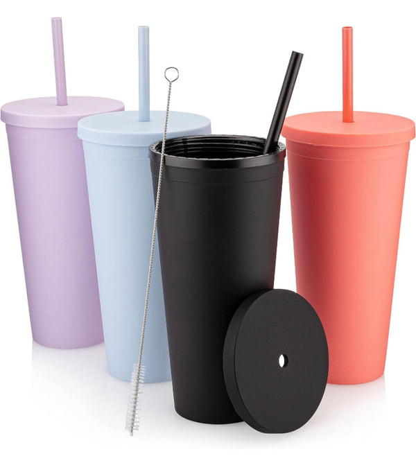 STRATA CUPS Acrylic Tumbler with Lid and Straw 22 oz Pastel Colored Cups (Pack of 4)