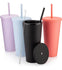 STRATA CUPS Acrylic Tumbler with Lid and Straw 22 oz Pastel Colored Cups (Pack of 4)