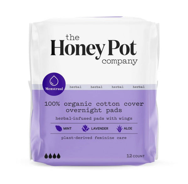 the honey pot company herbai overnight pads with wings organic cotton cover 12ct