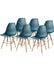 Mid-Century Set of 6 Plastic Dinning Decor Lounge Chairs w/ Beech Wood Legs - Dark Green