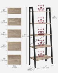 VASAGLE 5-Tier Ladder Shelf Bookcase Book Shelf Storage Shelves - Camel Brown & Matte Black