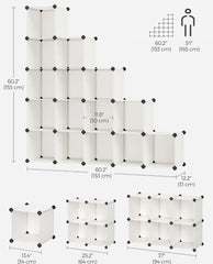 SONGMICS Storage Organizer Plastic Stackable Cube Shelf DIY Set of 16 - White
