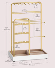 SONGMICS Jewelry Holder Display Stand Metal Frame Velvet Tray - Gold