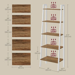 VASAGLE 5-Tier Ladder Shelf Bookcase Book Shelf Storage Shelves - Honey Brown / White