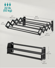 SONGMICS Clothes Drying Rack Wall-Mounted 9 Staggered Hanging Rods - Black
