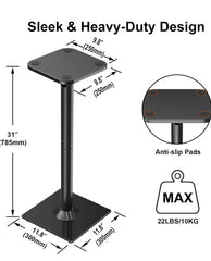 Speaker Stands Pair 31" Fixed Height Tempered Glass Base Surround Sound Set of 2 - Black