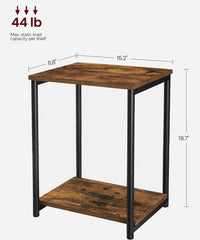 VASAGLE Side Small End Table Tall Nightstand w/ Steel Frame Set of 2 - Brown