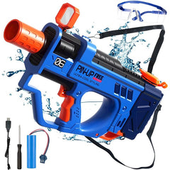 Electric Water Gun Rechargeable Battery & 800cc High Capacity Long Distance Automatic Water Guns up to 32 FT Range - Blue