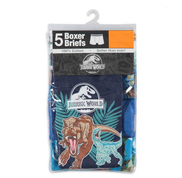 Jurassic World Boys Underwear, 5 Pack Boxer Briefs Sizes 4-8