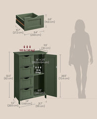 VASAGLE Floor Storage Cabinet Farmhouse w/ 4 Drawers & 1 Door - Green
