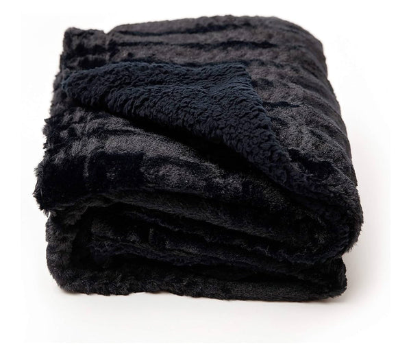 50"x60" Longrich Embossed Faux-Fur Reversible Sherpa Throw Blanket - Black