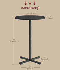 VASAGLE Round Bar High Top Bar Pub Table w/ Metal Frame & Cross Base - Black