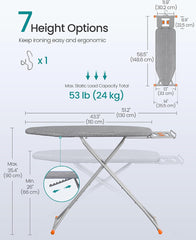 SONGMICS Ironing Board Foldable w/ Stable Iron Rest w/ Height Adjustable - Gray
