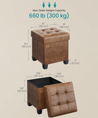 SONGMICS 15" Small Storage Folding Ottoman Cube Footstool w/ Legs - Brown