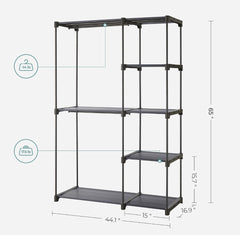 SONGMICS Portable Freestanding Closet Organizer Clothes Rack w/ Rails - Gray