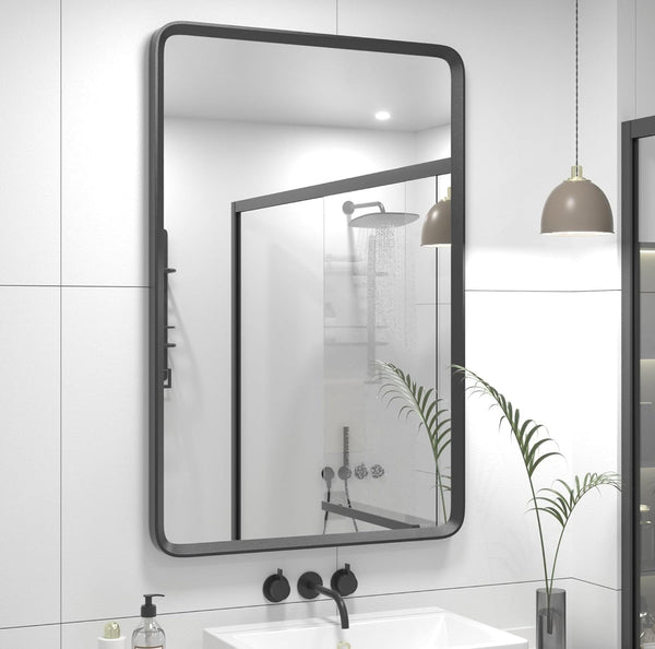 Glomo 24x36 Black Matte Bathroom Mirror for Wall Rounded Rectangle Vanity Mirror for Bathroom Tempered Glass,