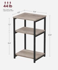 VASAGLE 3 Tier Side Small End Table Tall Nightstand w/ Steel Frame - Greige / Black