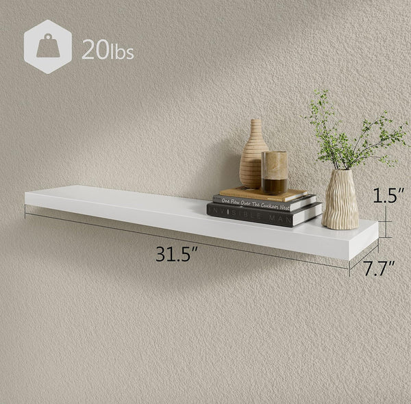 BAMEOS Floating Shelves 31"L x 7"W Wall Mounted Wooden Shelves with Invisible Brackets Set of 2 - White