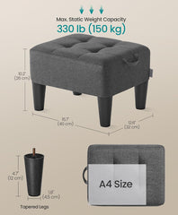 SONGMICS Foot Stool Small Linen-Look Fabric Ottoman w/ Thick Cushion - Dark Gray