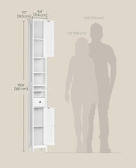 VASAGLE Tall Bathroom Cabinet Slim Freestanding Drawer w/ Open Compartments - White