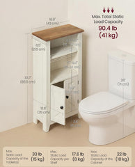 VASAGLE Bathroom Floor Storage Cabinet w/ 2 Barn Doors & Adjustable Shelves - Rustic White