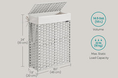 SONGMICS 14.5 Gal (55 L) Laundry Hamper Rattan Foldable w/ Lid - White